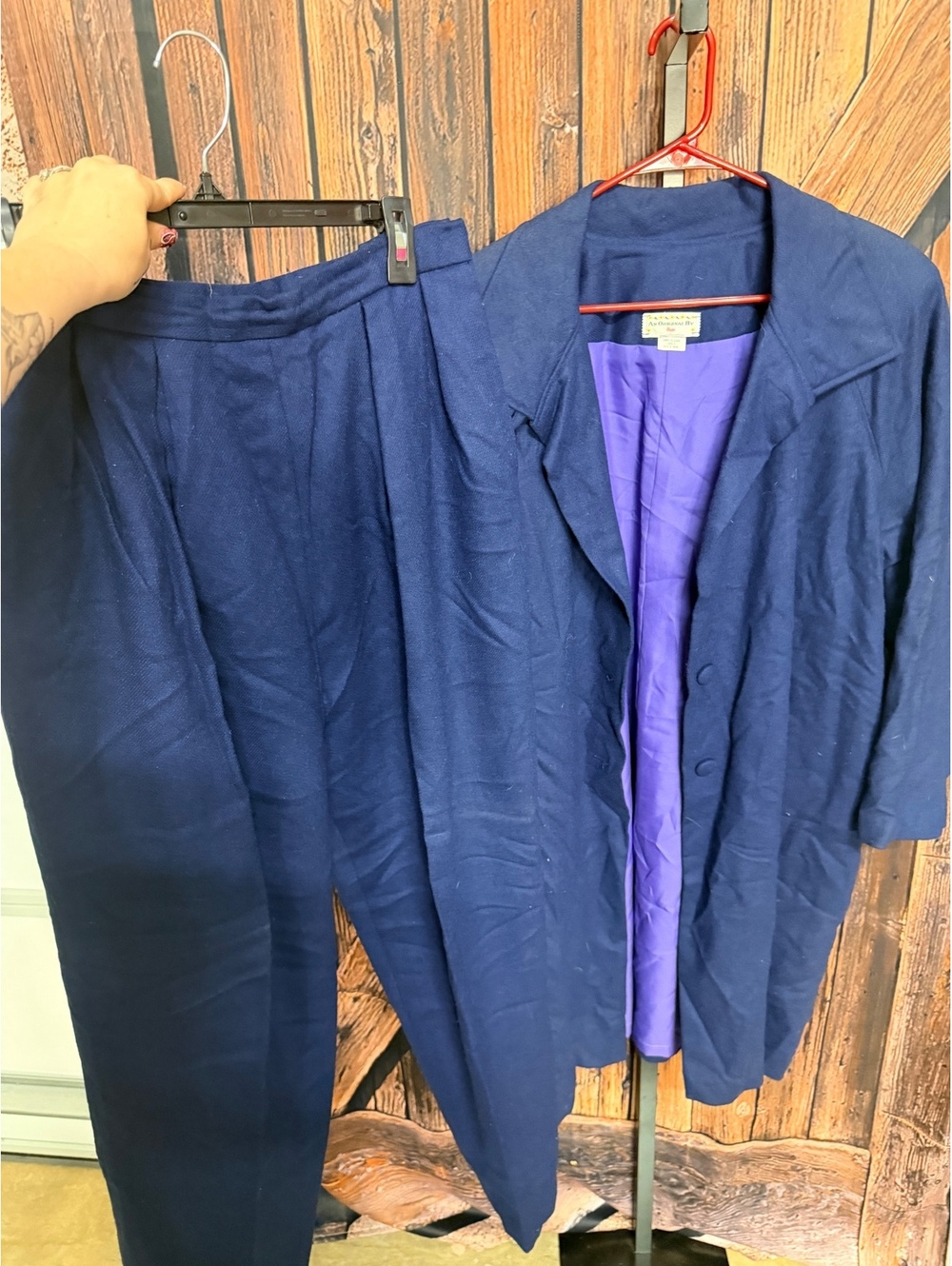 Betts Women's Navy Blue Silk & Wool Suit Set with Jacket and Pants